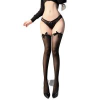 Yeqingge Sexy Ultra-Thin Thigh High Stockings with Bow Detail for Women - Elegant Lace-Up Legwear thumbnail