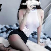Transparent Seductive Secretary Outfit for Women - Open-Crotch Bodysuit with Tight Pencil Skirt & Matching Thong thumbnail