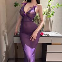 Purple V-Neck Sheer Lace Nightgown - Seductive Bird Moon-Themed Lingerie Set for Date Night & Sleep thumbnail