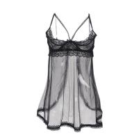 Manny Night Sheer Lace Camisole Sleep Dress - Seductive Mesh Babydoll Set with Adjustable Ties thumbnail