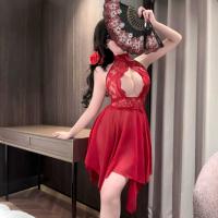 Plus Size QQNY Lace Sleep Dress - Sexy Sheer Off-Shoulder Nightgown for Women,Europe and America-Inspired Tempting Linge thumbnail