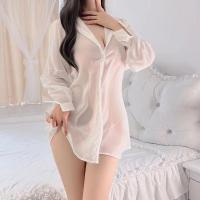 Mannye Qing Sheer Seductive Shirt Dress - Pure & Tempting Backless Lounge Nightwear for Women thumbnail
