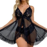 Sexy Lace Sleepwear Set for Women – High-Slit Matching Nightwear Two-Piece, Elegant & Flirty Lingerie-Inspired Pajamas thumbnail