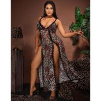 Elegant Sheer-Back Long Nightgown Set - Sexy Split-Front Lingerie Dress for Women thumbnail