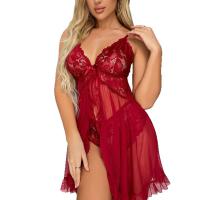 Sexy Lace Mesh Two-Piece Sleepwear Set – Sheer Transparent Slip Dress & Matching Bralette for Women thumbnail
