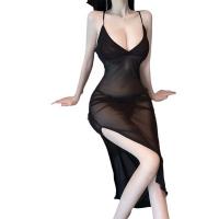 Plus Size 200 lb Sexy Deep V Lace Sleepwear - Sheer Mesh Long Nightgown with Adjustable Straps thumbnail