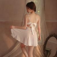 Minaer Sexy Mesh Sleepwear Set - Sheer Lace Nightgown with Backless Straps & Matching Lingerie thumbnail