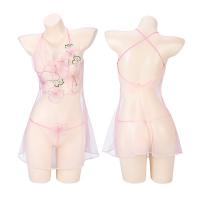 Mannyan Sexy Lace Sleep Dress - Deep V Transparent Slip Dress with Floral Print, Uniform Style Nightwear Set thumbnail