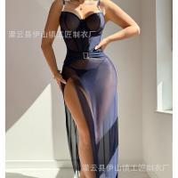 Plus Size Sexy Lace Sleepwear Set - Sheer Mesh High Slit Long Dress with Push-Up Bra & Panty thumbnail