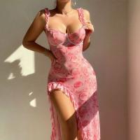 Amazon Cross-Border Lace Trim Mesh Sheer Long Dress with Underwire Bra & High Slit - Sexy Sleepwear & Lounge Set thumbnail