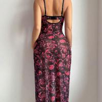 Amazon Cross-Border Lace Trim Mesh Sheer Long Dress with Underwire Bra & High Slit - Sexy Sleepwear & Lounge Set thumbnail