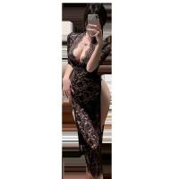 Feimu Deep V-Slit Sheer Lace Nightgown - Seductive See-Through Sleep Dress with Butt-Cleavage Detail thumbnail
