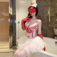 Pure & Seductive Nurse Costume Set - Lace Butterfly Knot Sheer Bodysuit with Heart Detail, Sexy Lingerie Outfit thumbnail