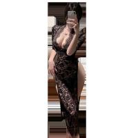 Feimu Deep V-Slit Sheer Lace Nightgown - Seductive See-Through Sleep Dress with Cheeky Cut-Outs thumbnail