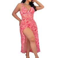Rose Print Sheer Plus Size Lingerie Set – Sexy Women's Nightgown & Thong Two-Piece Outfit thumbnail