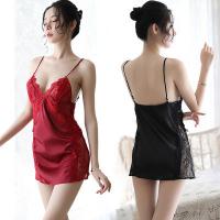 Women's Open-Back Lace Deep V Sheer Sexy Lingerie Sleepwear Set - Seductive Nightgown & Robe thumbnail
