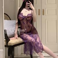 Yiyue Sexy Purple Lace Nightgown - Sheer High-Slit Sleepwear with Underwire Push-Up Support for Women thumbnail