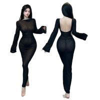 2025 Couples Fun Lingerie Set – Sheer Sexy Vacation Cover-Up, Backless Long Sleeve Knit Nightgown Dress thumbnail