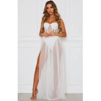 Muse Maxi Dress White Mesh Long Gown – Trendy European and American Style Flowy Summer Dress for Women thumbnail