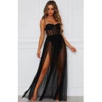 Muse Maxi Dress White Mesh Long Gown – Trendy European and American Style Flowy Summer Dress for Women thumbnail