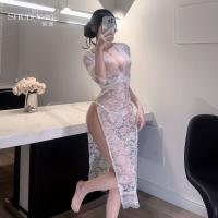 ShuoYao Sexy Lace Sheer Long Dress - Seductive Side-Slit Bodycon Lingerie Sleepwear for Women thumbnail