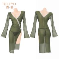 Feimu MiJi Chinese Zen Deep V-Neck Cheongsam Dress - Sensual No-Remove Sleepwear with Slit & Mandarin Collar thumbnail