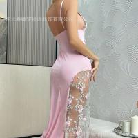 Sexy Lace Mesh Slip Dress with Underwire Bra - Sheer Floral Print Long Strapless Evening Gown for Women thumbnail