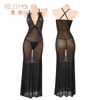 Feimulei Sheer Lace Mesh Long Dress - Sensual Transparent Sleep Gown with Deep V-Neck & Alluring Silhouette thumbnail
