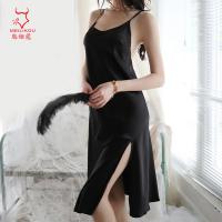 Sexy Satin Sleep Dress & Robe Set – Slip-On Sleeveless Nightgown with Slit Skirt, Luxe Lingerie-Inspired Pajama Ensemble thumbnail