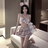 Cute Plaid JK Skirt Outfit - Schoolgirl Style Summer Lace-Up Hollow Student Uniform Dress thumbnail
