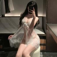 Hot-Selling Lace Sheer Open-Front Sleep Dress for Women – Sexy Plus Size Intimate Lingerie, No-Remove Design thumbnail