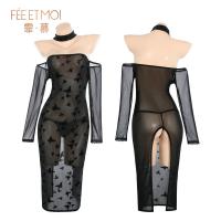 Feimu Sexy Lingerie Night Dress - Sheer Split Bodycon Slip Dress with Butt Cutout, No-Remove Sleepwear ZY128 thumbnail