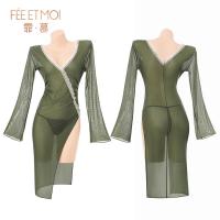 Feimu MiJi Chinese Zen-Inspired Deep V Cheongsam Sleepwear - Sexy No-Remove Slip Dress ZY165 thumbnail