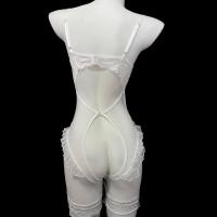 Women's Sensual Pearl-Chain Strap Bodysuit - Sheer Deep V Lace Sleepwear with Open-Crotch Design thumbnail