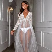 Lace Mesh Sheer Long Nightgown for Women – Sexy Transparent Sleep Dress, No Underwear Included