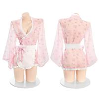 Japanese Kawaii Bunny Kimono Robe - Sexy Lace Sleepwear with Bow & Floral Print, Pure & Alluring Lingerie Set thumbnail