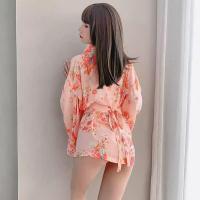 Japanese Cherry Blossom Lace Corset Robe Set - Sexy Sheer Kimono-Inspired Sexy Lingerie Ensemble thumbnail