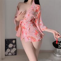 Japanese-Style Erotic Kimono Lingerie Set – Sheer Chiffon Waist-Cinching Nightwear & Robe for Passionate Nights thumbnail