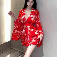 Japanese Cherry Blossom Lingerie Set - Seductive Kimono-Style Sleepwear, No-Remove Sexy Outfit thumbnail