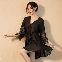 Lace Sleeve Chiffon Robe Set - Sexy Sheer Sleepwear for Women, Japanese-Style Lounge Wear & Intimate At-Home Outfit thumbnail