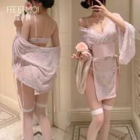 Feimu Japanese-Style Seductive Side-Open Thong Lingerie Set - Rear-Revealing 3-Piece No-Remove Erotic Underwear 6604 thumbnail