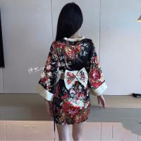 Sexy Kimono-Style Lingerie Robe - Vintage Japanese-Inspired Deep V Sleepwear & Cosplay Robe for Women thumbnail