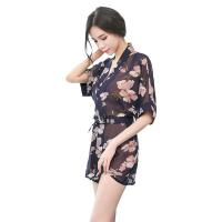Sexy Lace-Trimmed Chiffon Robe Sleepwear Set - Sheer Kimono Nightclub Outfit for Women thumbnail