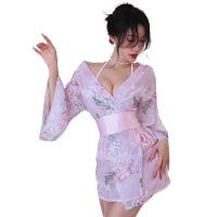 Japanese-Style Sexy Lace Kimono Robe Set - Sheer Chiffon Floral Lingerie Outfit for Women thumbnail