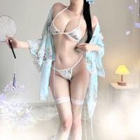 Japanese-Style Sexy Lingerie Set - Sheer Chiffon Kimono Robe & Matching Thong Bralette Outfit thumbnail