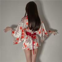 Yiyue Sexy Japanese-Inspired Kimono Lingerie Set - Roleplay Hanfu Costume with Ties & Floral Print thumbnail
