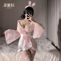 Kawaii Bunny Maid Costume - Japanese-Style Sexy Sleep Robe with Bow & Rabbit Print, Cute & Alluring Lingerie Set thumbnail