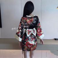 Shōwa Geisha Robe Lingerie - Seductive Deep V-Cut Cosplay Sleepwear & Sensual Kimono-Inspired Nightgown thumbnail
