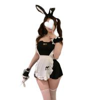 Black Lace Bunny Maid Costume - Sexy No-Remove Nightclub Role Play Outfit with Fishnet Stockings thumbnail