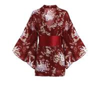 Sexy Japanese-Style Kimono Lingerie Set - Deep V Seductive Floral Print Thin Robe Bedroom Outfit for Women thumbnail